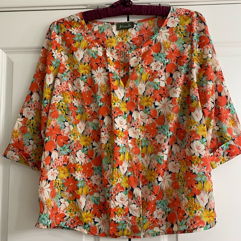 Anthropologie Maude Vibrant Floral Blouse - Pink, Yellow, Green